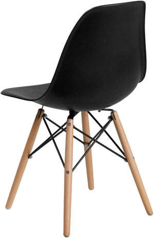 Modern Dining Chair Set, Shell with Wood Legs for Kitchen, Dining, Living Room, Set of 4, Black, 18.11" W x 20.28" D x 32.68" H - Karrari