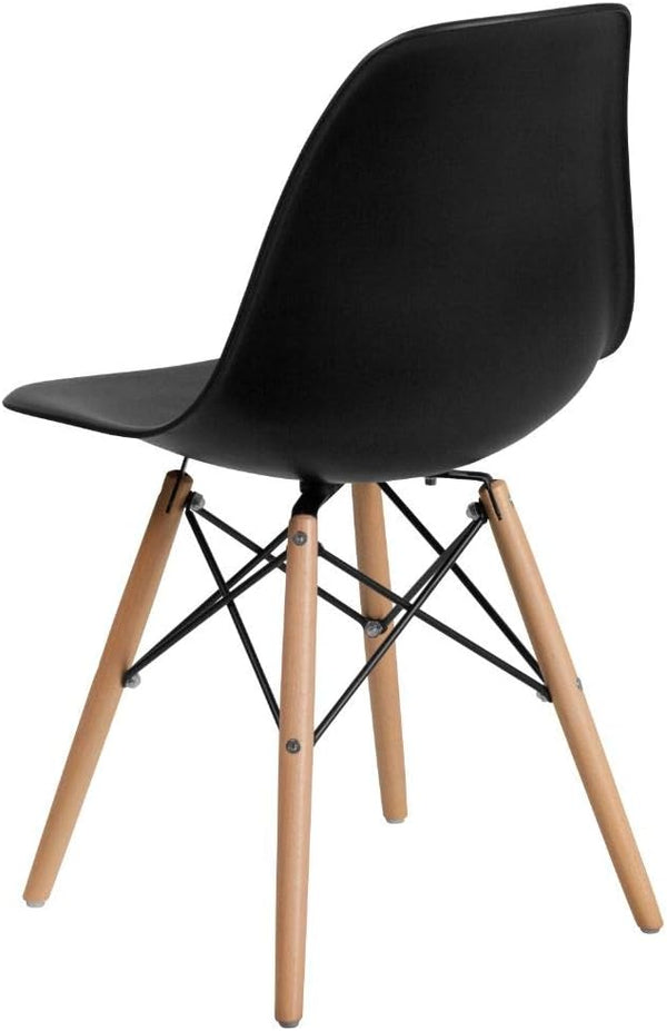 Modern Dining Chair Set, Shell with Wood Legs for Kitchen, Dining, Living Room, Set of 4, Black, 18.11" W x 20.28" D x 32.68" H - Karrari