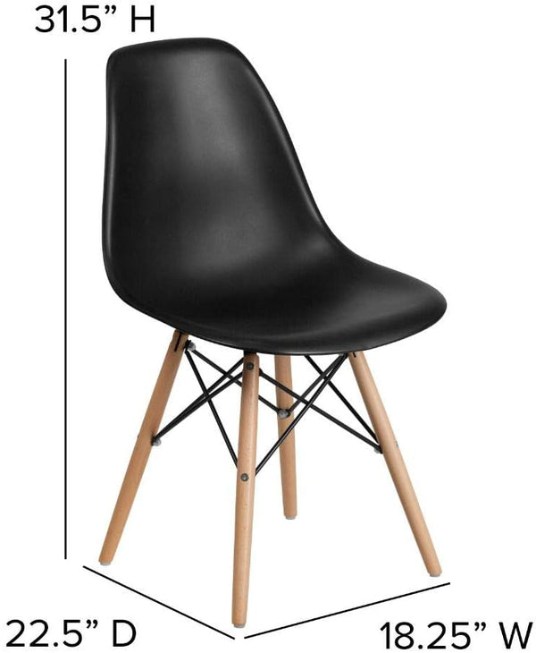 Modern Dining Chair Set, Shell with Wood Legs for Kitchen, Dining, Living Room, Set of 4, Black, 18.11" W x 20.28" D x 32.68" H - Karrari