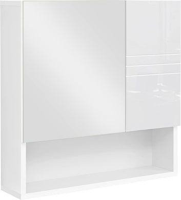 Mirrored Cabinet, Bathroom Cabinet with Height-Adjustable Shelves, Door and Top Panel with High-Gloss Surface