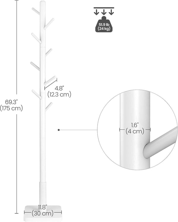 Adjustable Wooden Coat Rack with 8 Hooks