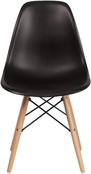 Modern Dining Chair Set, Shell with Wood Legs for Kitchen, Dining, Living Room, Set of 4, Black, 18.11" W x 20.28" D x 32.68" H - Karrari