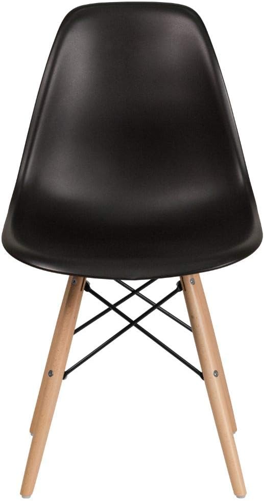 Modern Dining Chair Set, Shell with Wood Legs for Kitchen, Dining, Living Room, Set of 4, Black, 18.11" W x 20.28" D x 32.68" H - Karrari