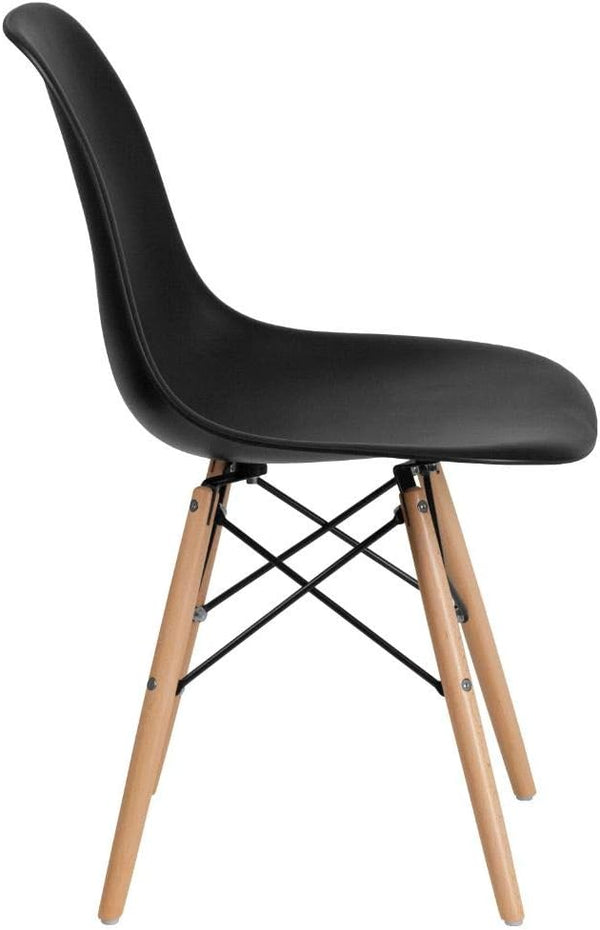 Modern Dining Chair Set, Shell with Wood Legs for Kitchen, Dining, Living Room, Set of 4, Black, 18.11" W x 20.28" D x 32.68" H - Karrari