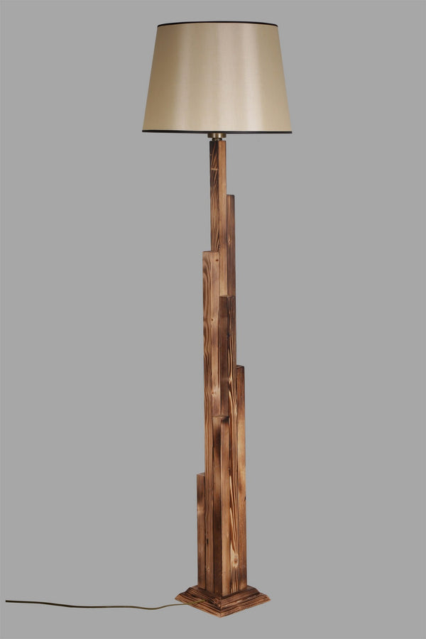 Rustic Wooden Floor Lamp - Fabric Shade (165cm) - Karrari