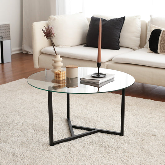 Modern Industrial Coffee Table, Glass