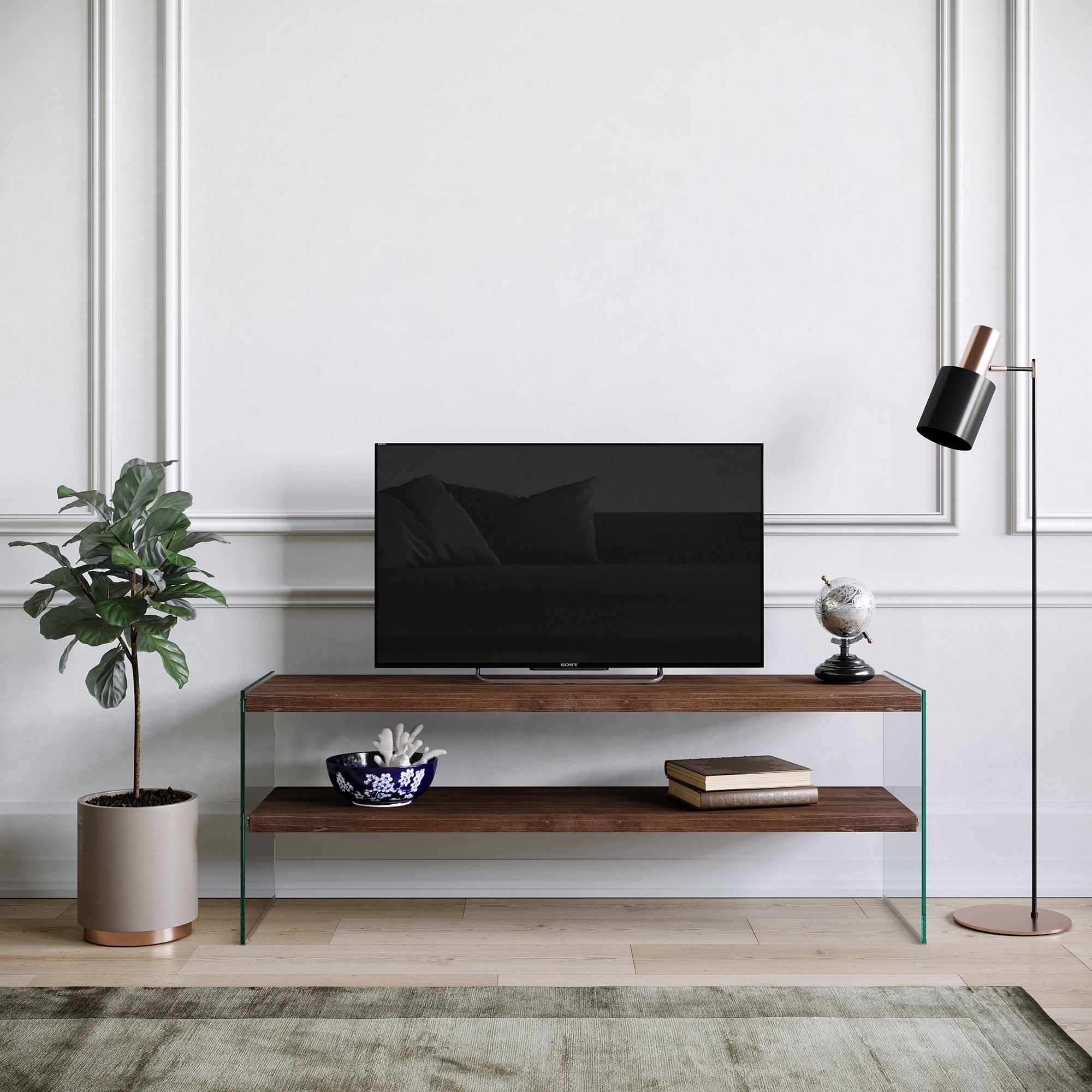 Modern and Stylish TV Stand, 100% pine solid wood, Walnut