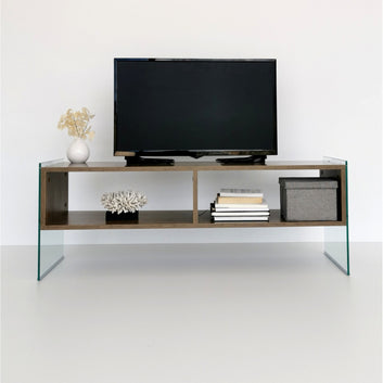 Stylish TV stand, Wood and Glass, Walnut