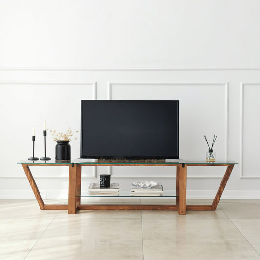TV Stand, Wood and glass, Walnut