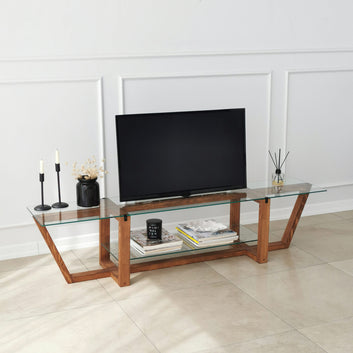 TV Stand, Wood and glass, Walnut
