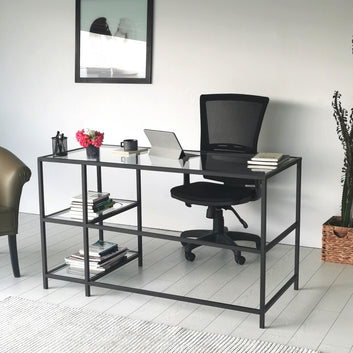 Modern stylish Desk, Metal and Glass, Black
