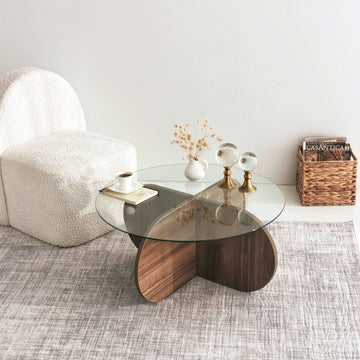 Coffee table, Wood and Glass, Walnut