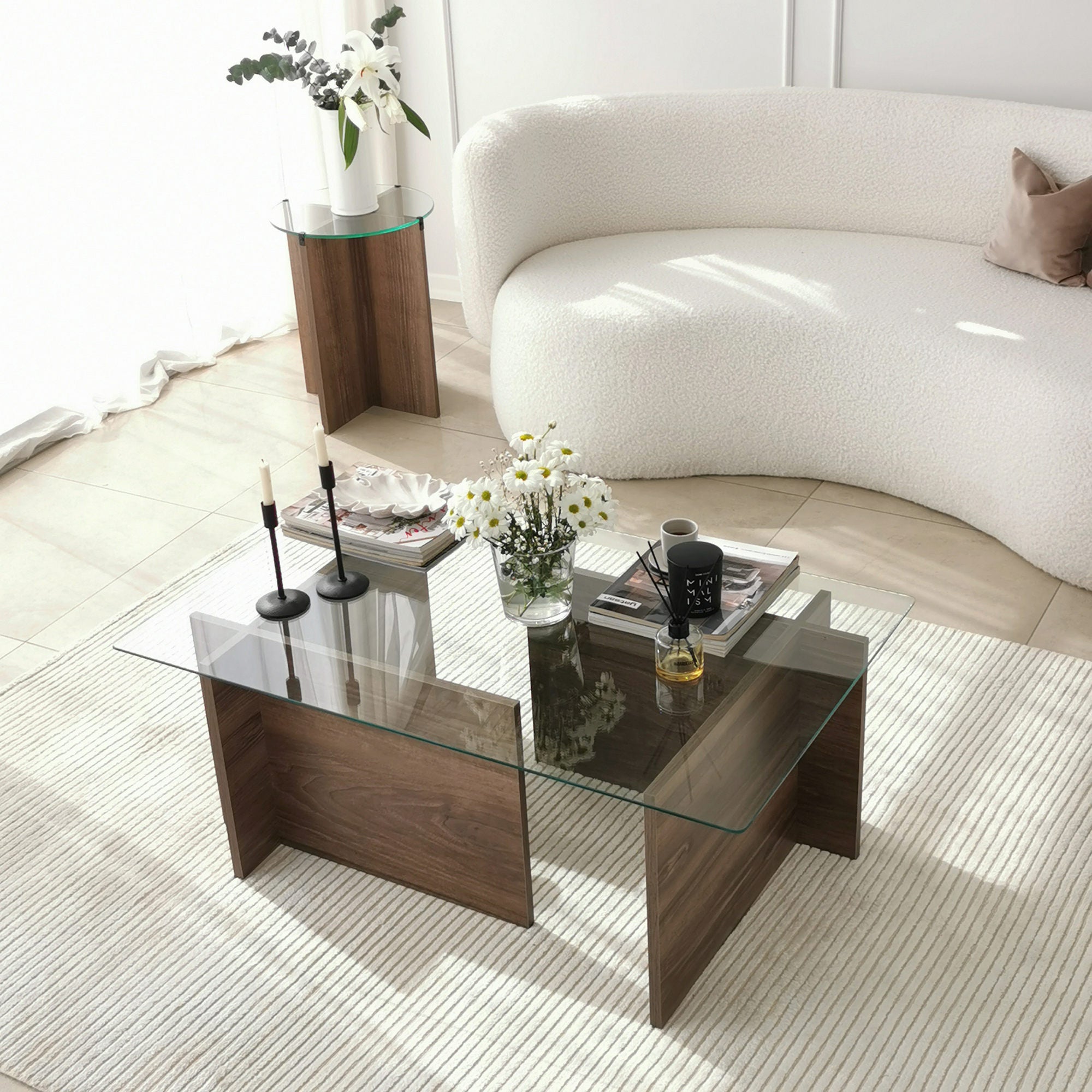 Exquisite Walnut Coffee Table, Wood and Glass, Walnut