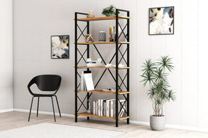 Industrial 5-Tier Tall Bookshelf | Wide Architectural Display - Karrari