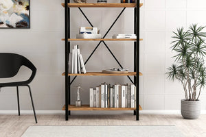 Industrial 5-Tier Tall Bookshelf | Wide Architectural Display - Karrari