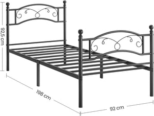 Metal Single Bed Frame - Black (190x90cm)