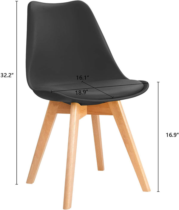 Dining Chairs Mid Century Modern DSW Chair Upholstered Side Kitchen Chairs with Wood Leg and Soft Padded Cushion for Kitchen, Dining, Bedroom, Living Room Set of 4 (Black) - Karrari