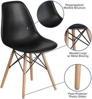 Modern Dining Chair Set, Shell with Wood Legs for Kitchen, Dining, Living Room, Set of 4, Black, 18.11" W x 20.28" D x 32.68" H - Karrari