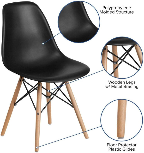 Modern Dining Chair Set, Shell with Wood Legs for Kitchen, Dining, Living Room, Set of 4, Black, 18.11" W x 20.28" D x 32.68" H - Karrari