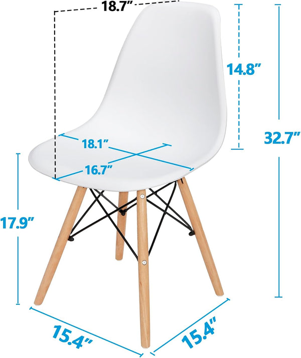 Modern Dining Chair Set of 4, Mid Century Modern DSW Chair, Side Chairs with Wooden Legs, Shell Lounge Plastic Chair for Kitchen, Dining, Bedroom, Living Room - Karrari