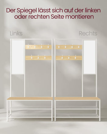 Coat Rack with Hooks Mirror Bench 35 x 98 x 180 cm for Entrance Bedroom Living Room Modern Oak White