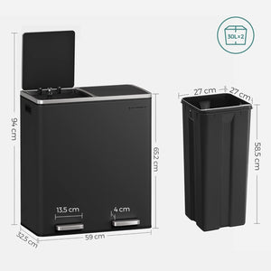 Double Kitchen Pedal Bin 2×30L (Waste & Recycling) - Karrari