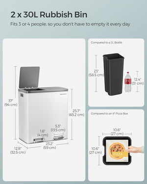 Double Compartment Rubbish Bin 2×30L (Pedal) - Karrari