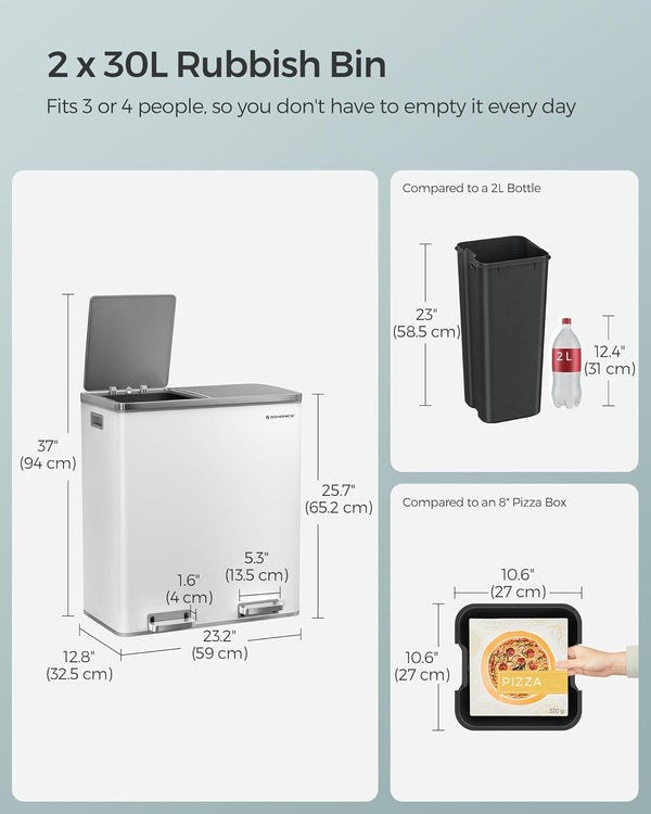 Double Compartment Rubbish Bin 2×30L (Pedal) - Karrari