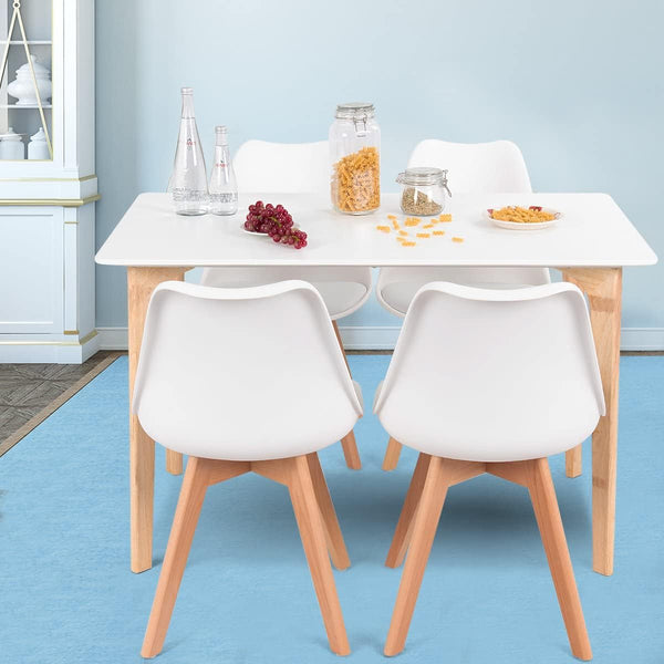 Dining Chairs Modern Home Dining Room Kitchen Waiting Room Armless Side Chair w/Padded Seat Wood Legs White (Set of 4) - Karrari