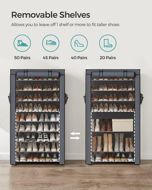 10-Tier Shoe Rack with Cover, Shoe Storage Cabinet for 40-50 Pairs
