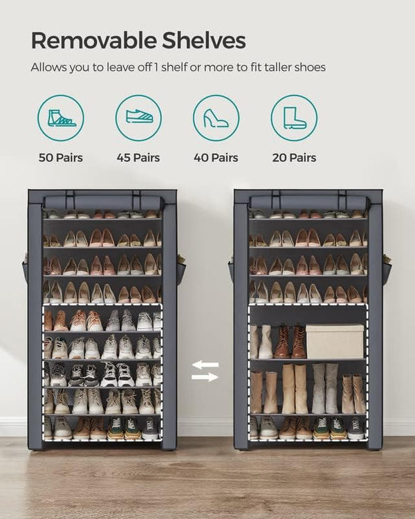 10-Tier Shoe Rack with Cover, Shoe Storage Cabinet for 40-50 Pairs