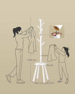 Freestanding Coat Rack with 8 Hooks & Shelf