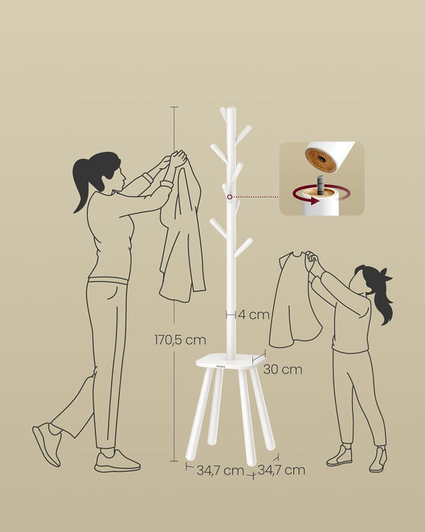 Freestanding Coat Rack with 8 Hooks & Shelf