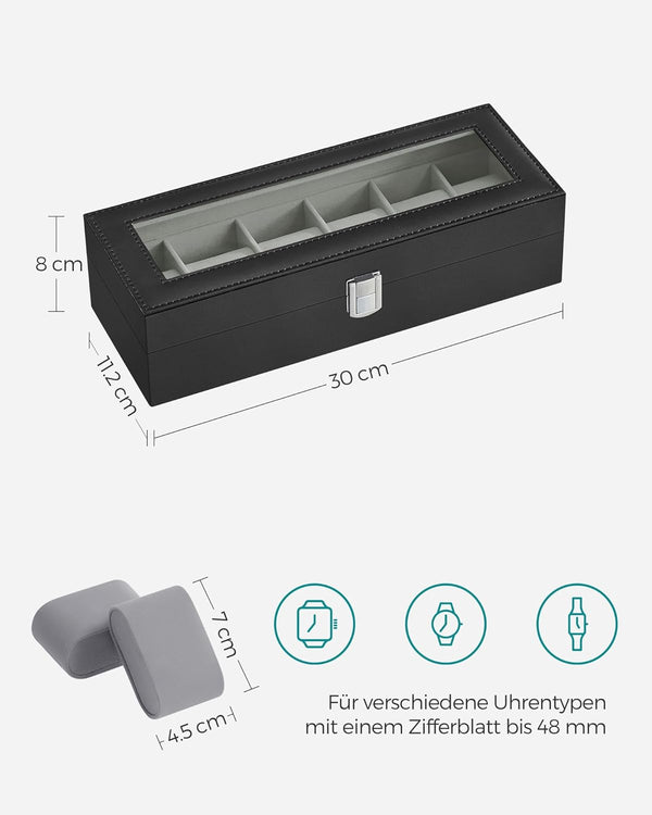 6-Slot Watch Box with Glass Lid - Synthetic Leather - Karrari
