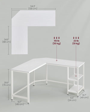 L-Shaped Computer Desk with 2 Storage Shelves - Karrari