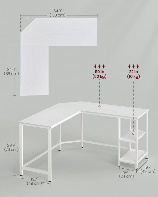 L-Shaped Computer Desk with 2 Storage Shelves - Karrari