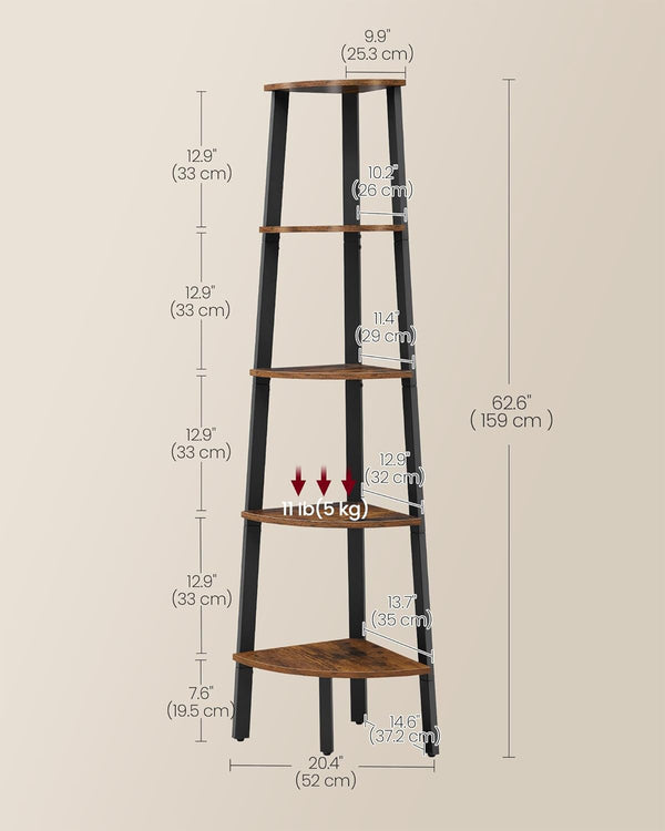 5-Tier Corner Bookcase – Industrial Steel Frame - Karrari