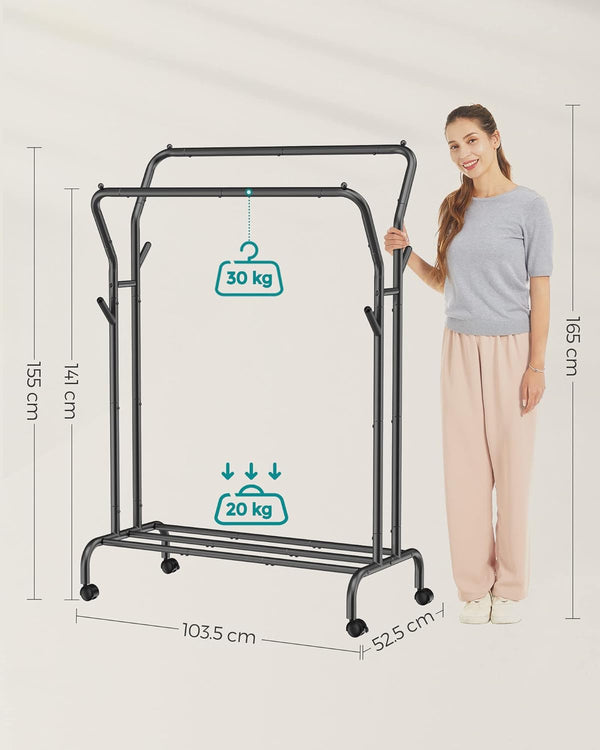 Heavy-Duty Double Clothes Rail with Wheels - Karrari
