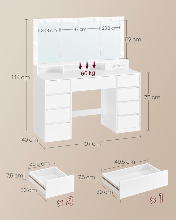LED Makeup Vanity with Storage - Tool-free