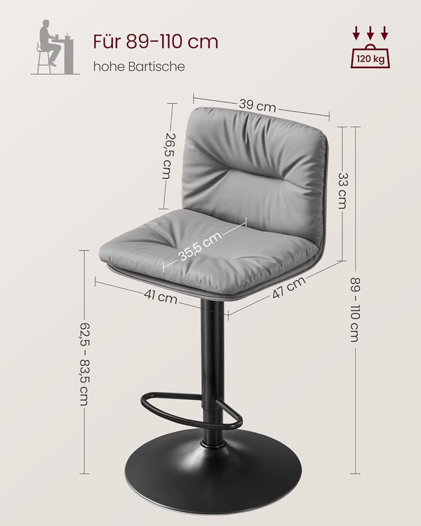 Set of 2 Height-Adjustable PU Bar Chairs - Karrari