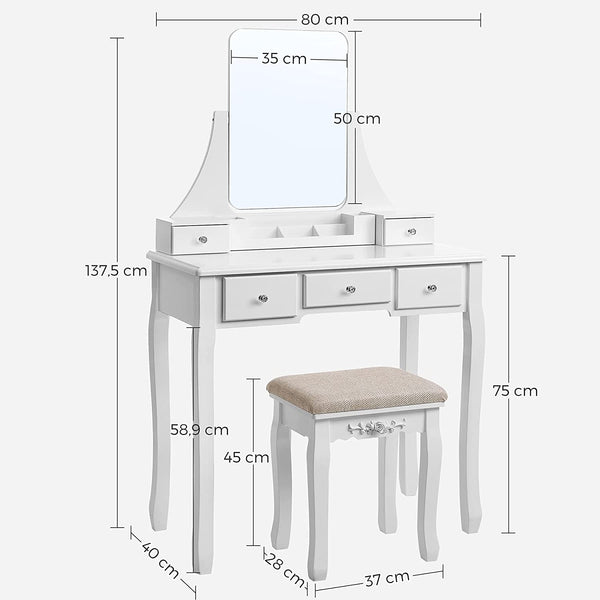 Makeup Vanity Set – 5 Drawers & Cushioned Stool - Karrari