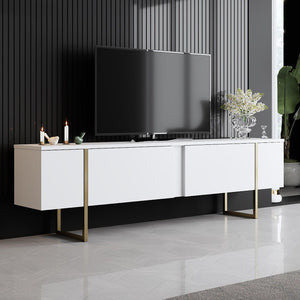 Aria Ultra-Modern TV Stand | Matte White with Minimalist Gold Sled Legs - Karrari
