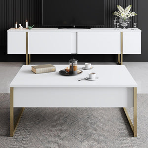 Aria Ultra-Modern TV Stand | Matte White with Minimalist Gold Sled Legs - Karrari