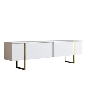 Aria Ultra-Modern TV Stand | Matte White with Minimalist Gold Sled Legs - Karrari