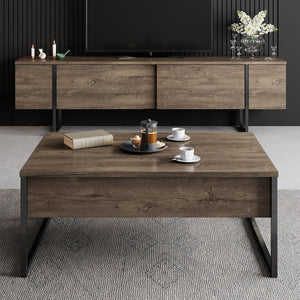 Modern Industrial TV Unit – Walnut-Black - Karrari