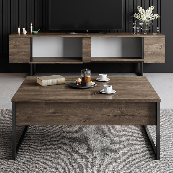 Modern Industrial TV Unit – Walnut-Black - Karrari