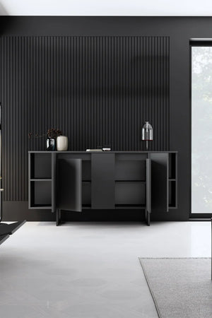 Modern Minimalist Sideboard – Charcoal Grey & Matte Black Steel - Karrari