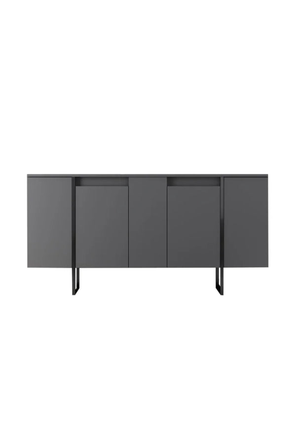 Modern Minimalist Sideboard – Charcoal Grey & Matte Black Steel - Karrari
