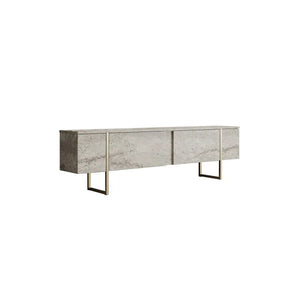 Obsidian Stone Media Console – Textured Melamine & Gold-Finish Steel - Karrari