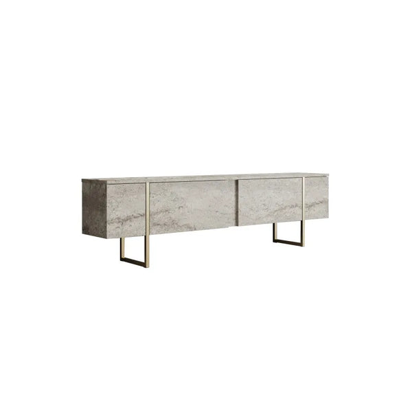 Obsidian Stone Media Console – Textured Melamine & Gold-Finish Steel - Karrari